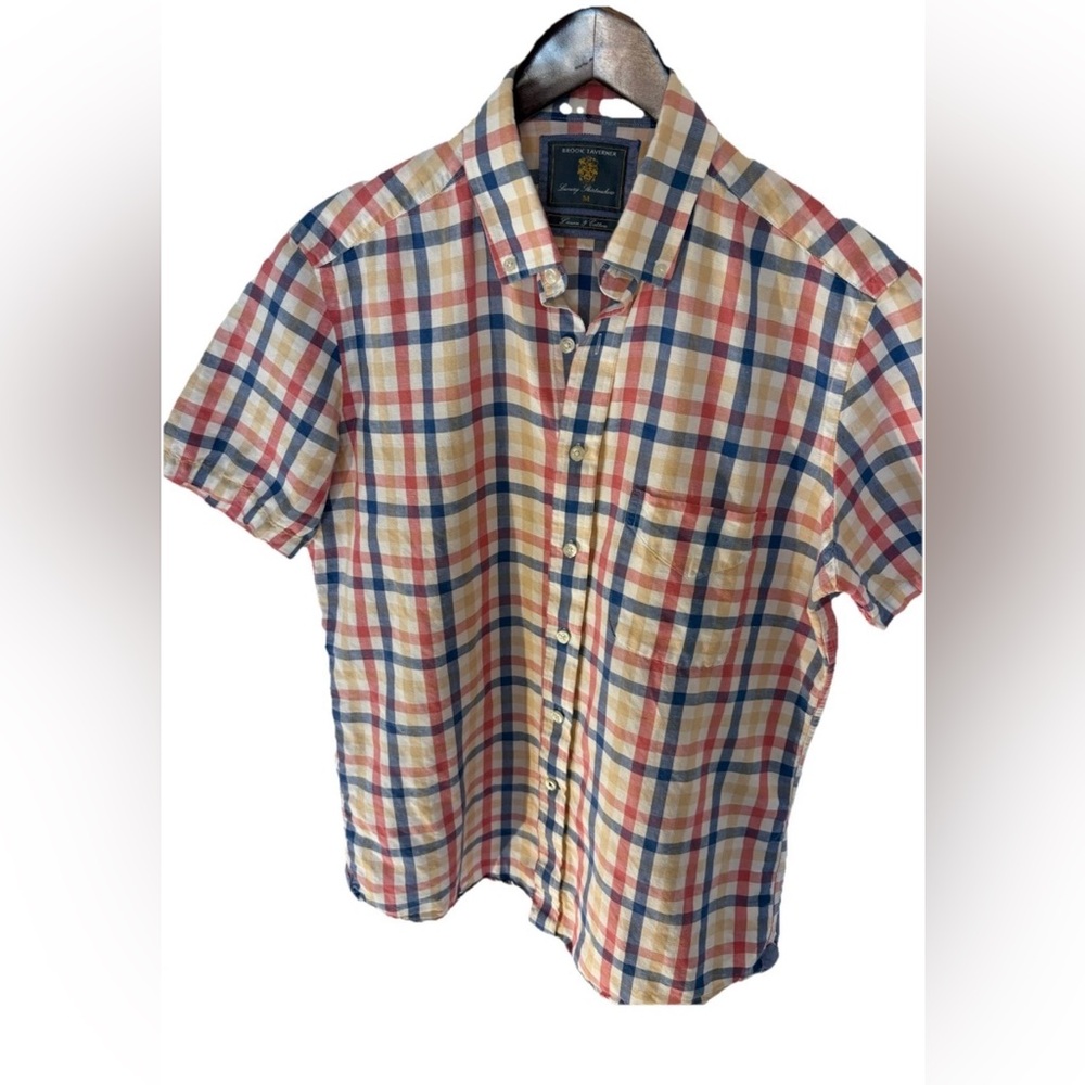Brook Taverner Luxury Shirtmakers Men's Linen Cotton Button Down Short Sleeve M